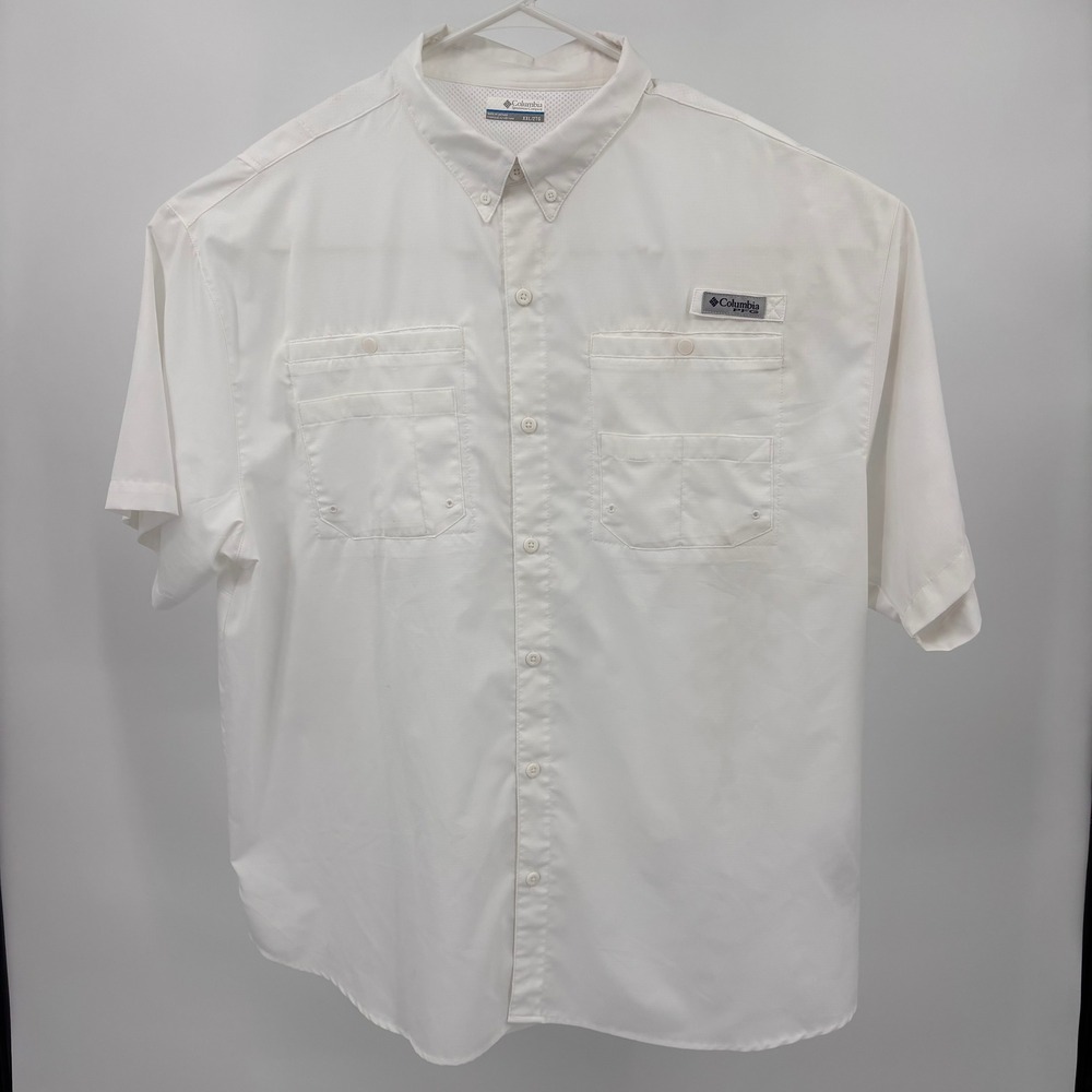 Columbia PFG Tamiami II Fishing Shirt Mens XXL‎ White EUC Short Sleeve UPF40
